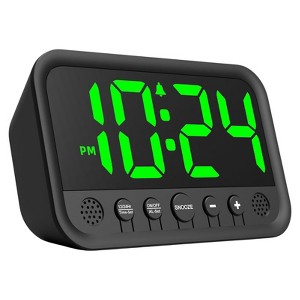 Aoibox Small LED Digital Alarm Clock for Bedroom,Loud for Heavy Sleepers, Plug-In Electric Desk Clock with Adjustable Volume, Brightness,Snooze¨CGreen - 1 of 4