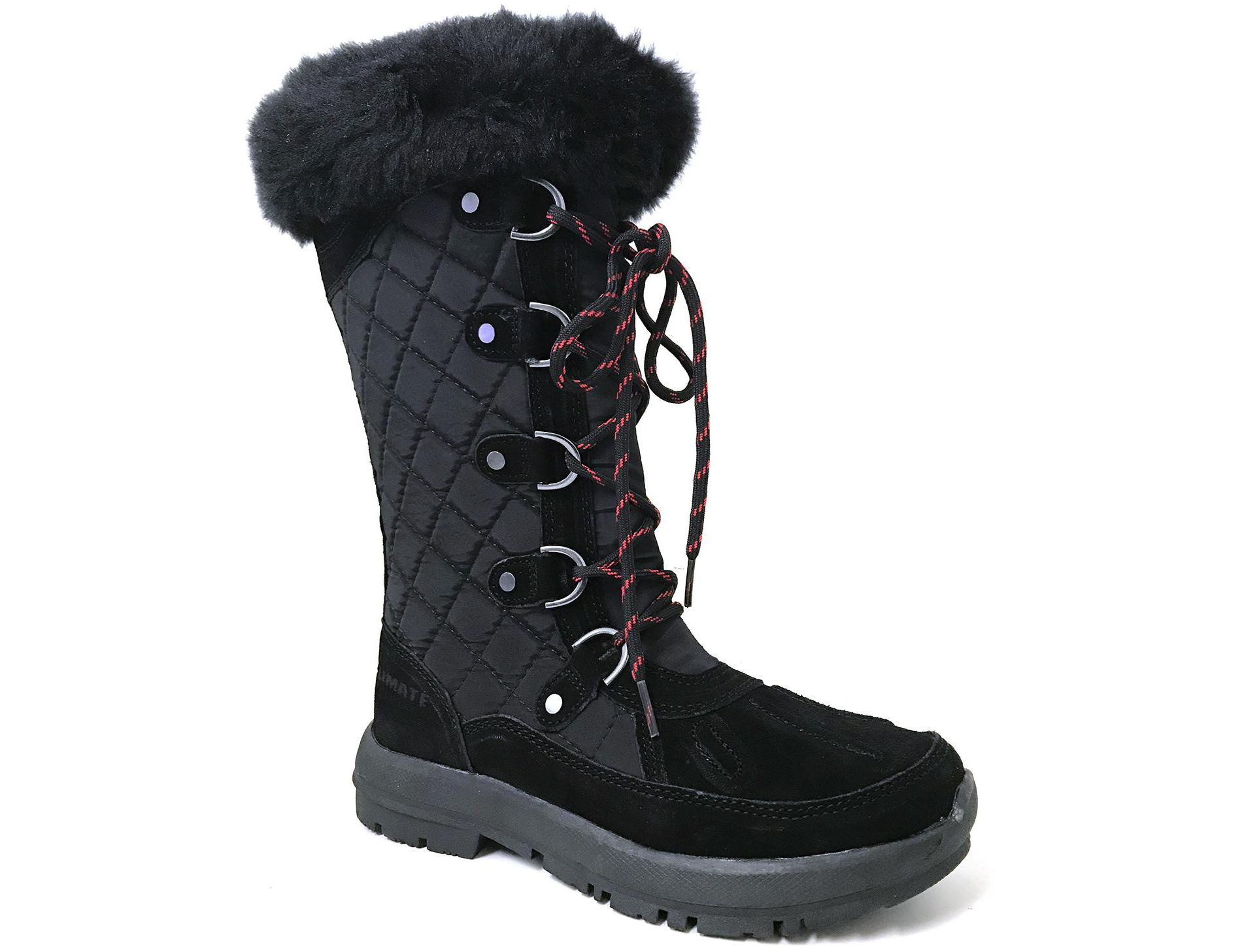 Womens Winter Boots Black Suede Insulated Zipper Snow Boots