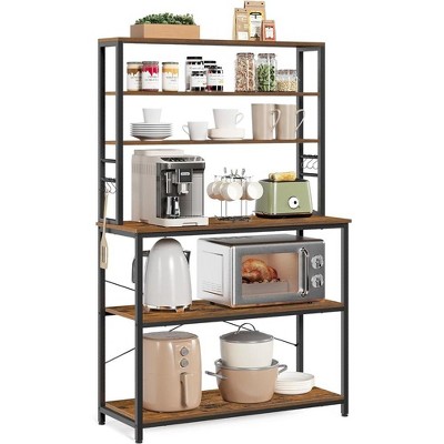 VASAGLE Coffee Bar, Bakers Rack for Kitchen with Storage, 6-Tier Kitchen Shelves with 6 Hooks, Microwave Stand, Industrial