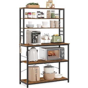VASAGLE Coffee Bar, Bakers Rack for Kitchen with Storage, 6-Tier Kitchen Shelves with 6 Hooks, Microwave Stand, Industrial - 1 of 4