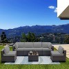 ALAULM Patio Furniture 7 Pieces Outdoor Sectional PE Rattan Sofa Set Brown Manual Wicker Patio Conversation Set - 3 of 4
