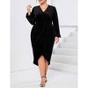 BLUEMING Women's Plus Size Velvet Wrap Dres V-Neck Ruched Detail Cocktail Party Gown - 3 of 4