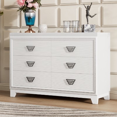CAVINAS 6 Drawers Dresser for Bedroom,Dressers & Chest of Drawers with Metal Handle and Sparkling Shiny Decoration