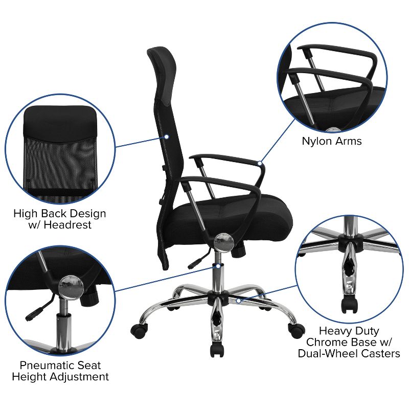 Emma and Oliver High Back Black Leather and Mesh Swivel Task Office Chair with Arms, 3 of 11