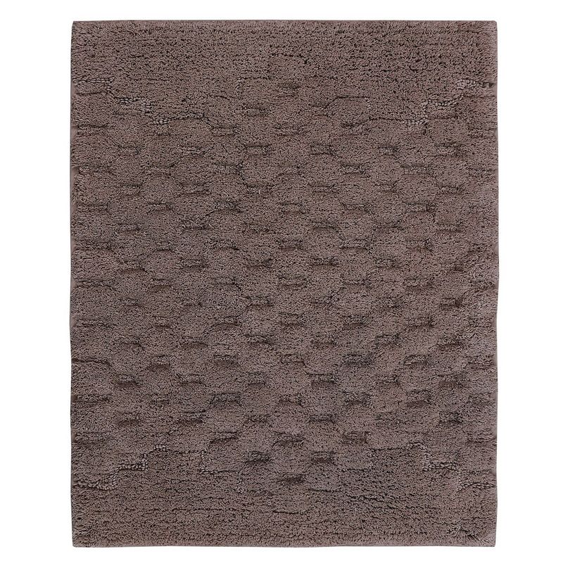 Knightsbridge Luxurious Block Pattern High Quality Year Round Cotton With Non-Skid Back Bath Rug Stone, 1 of 4