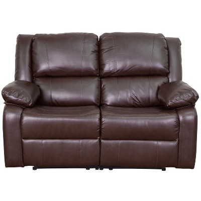 Harmony Series 56'' Brown Faux Leather Pillow-Top Loveseat Recliner