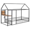 DOMETOUR Twin Size Metal Bed House Bed Frame with Desk, Shelves, Power Outlets and USB Ports, Black - 4 of 4