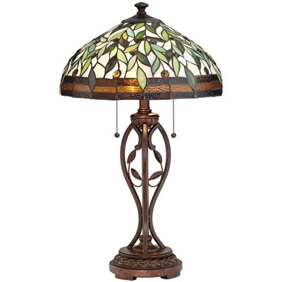 Robert Louis Tiffany Traditional Table Lamp Bronze Leaf and Vine Glass Shade for Living Room Family Bedroom Bedside Nightstand