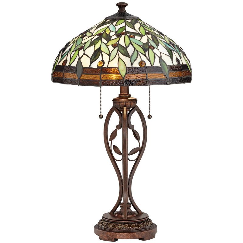 Robert Louis Tiffany Traditional Table Lamp 26" High Bronze Leaf and Vine Glass Shade for Living Room Family Bedroom Bedside Nightstand, 1 of 11
