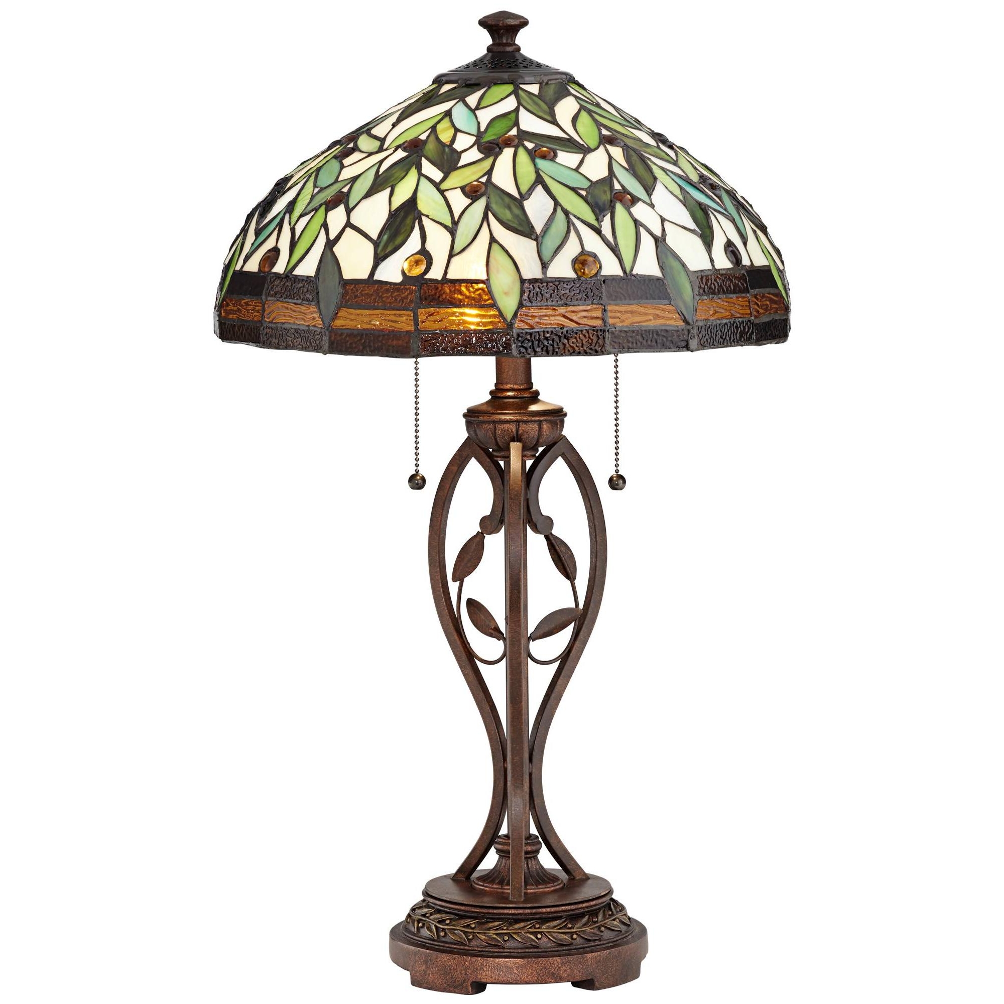 Robert Louis Tiffany Traditional Table Lamp 26" High Bronze Leaf and Vine Glass Shade for Living Room Family Bedroom Bedside Nightstand