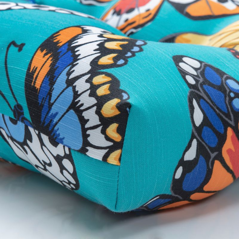 Butterfly Garden 2pc Outdoor/Indoor Deluxe Tufted Chair Pads Turquoise - Pillow Perfect, 3 of 7