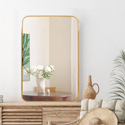 Serio Thin Frame Mirror,Rounded Corner Rectangular Decorative Mirrors,Bathroom Vanity Mirrors-The Pop Home