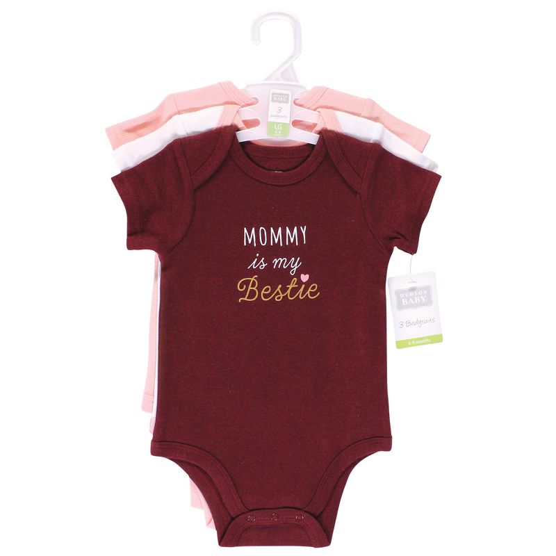 Hudson Baby Infant Girl Cotton Bodysuits, Mommy My Bestie, 3 of 7