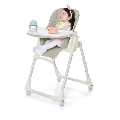 Infans Foldable Baby Highchair w/ 360° Rotating Wheels & Height Adjustment