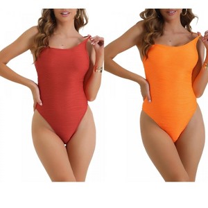 INSPIRE CHIC Women's Strappy Ribbed Monokini Adjustable Spaghetti Straps Triangle Bottoms Bikini Swimwear 2 Sets - 1 of 4