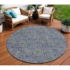 Denim Blue Navy Blue And Gray Floral Washable Indoor Outdoor Area Rug - 2 of 4