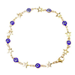 RMZ GOLD NYC 18K Star Blue Evil Eye Crystal Anklet - 1 of 2