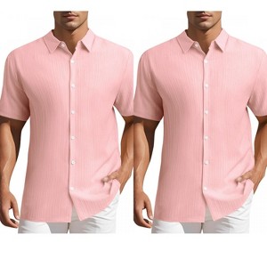 INSPIRE CHIC Men's Point Collar Short Sleeve Button Down Summer Linen Shirt 2 Packs - 1 of 4