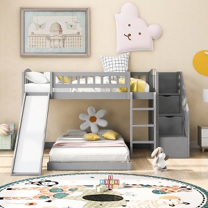 Whisen Stairway Twin over Twin Bunk Bed with Two Drawers and Slide - 1 of 4