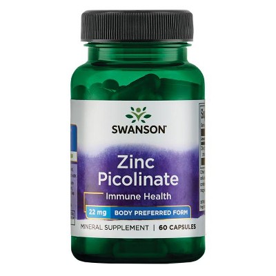 Swanson Zinc Picolinate - Mineral Supplement Promoting Prostate Health, Vision Health, & Immune Support - Body Preferred Form of Chelated Zinc - (60 Capsules, 22mg Each)