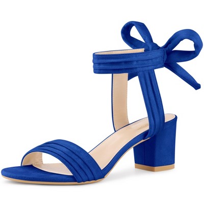 Perphy Women's Ankle Tie Pleated Lace Up Chunky Heels Sandals