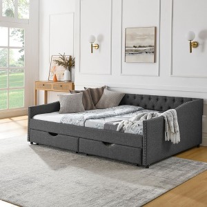 Sapphtopaz Upholstered Daybed with Drawers Bed Frame Waved Shape Arms Sofa Bed Bedroom Furniture, Easy Assembly, No Box Spring Needed - 1 of 4
