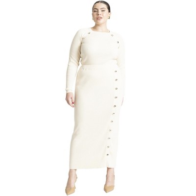 ELOQUII Maxi Sweater Skirt With Button Down Placket