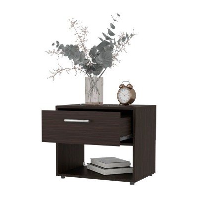 Vynxaria Stained Walnut 1-Drawer Nightstand, Spacious Open Shelf, Sleek Rectangular Design, Timeless Elegance