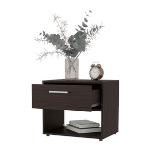Vynxaria Stained Walnut 1-Drawer Nightstand, Spacious Open Shelf, Sleek Rectangular Design, Timeless Elegance - 1 of 4