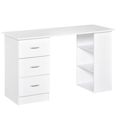 White Modern Writing Desk with Drawers and Shelves