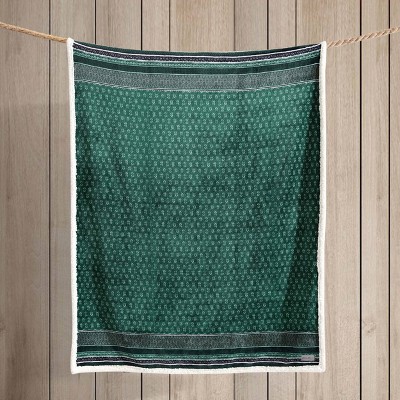 Fair Isle Green Sherpa Reversible Plush Throw Blanket