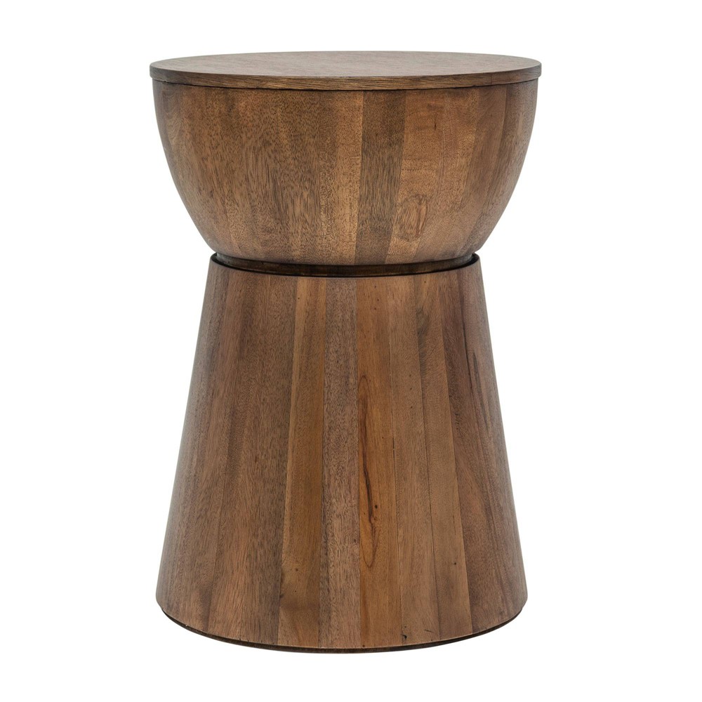 East at Main 16" Cinched Wood Drum Table Walnut: Handcrafted, Mango, No Assembly Required