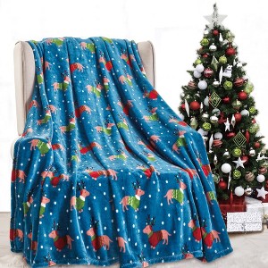 Plazatex Christmas Dogs Micro plush Decorative All Season Multi Color 50" X 60" Throw Blanket - 1 of 3