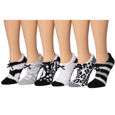 Tipi Toe Women's 6 Pairs Cozy Microfiber Anti-Skid Safari Monochrome Patterned Fuzzy Crew Socks