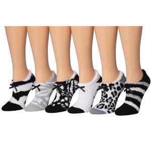 Tipi Toe Women's 6 Pairs Cozy Microfiber Anti-Skid Safari Monochrome Patterned Fuzzy Crew Socks - 1 of 1