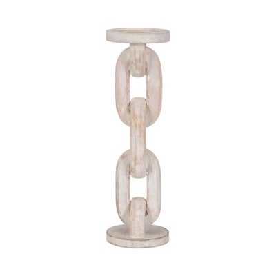 Mango Wood Candle Holder with Sculptural Chain Link Design, Modern Decorative Single Taper or Pillar Candle Stand
