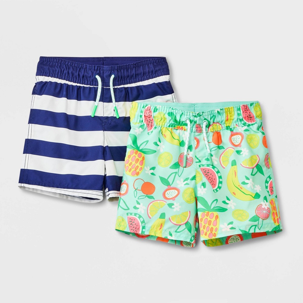 Photos - Swimwear Toddler Boys' 2pk Swim Shorts - Cat & Jack™ Green 2T: UPF 50+ Protection,