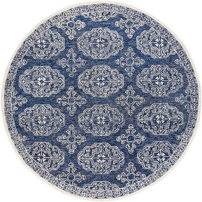 Mark & Day Arezzo 8' Round Tufted Indoor Area Rugs Dark Blue: Wool Medallion, Stain-Resistant, Traditional Style
