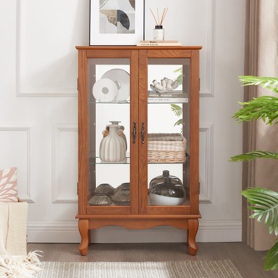 FURNIinspire Utility Storage Cabinets Curio Cabinet, Showcase, Display Cabinet With Mirrored Back Panel For Home, Office, Brown, 11.81"*25.98"*43.39"