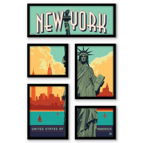 Americanflat New York City Manhattan Bridge 5 Piece Grid Wall Art ...