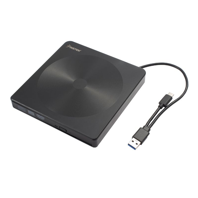 Insten External CD DVD Drive for Laptop, USB 3.0 Type-C Portable CD DVD Player Burner Reader Rewrite Optical Disk, Black, 1 of 10