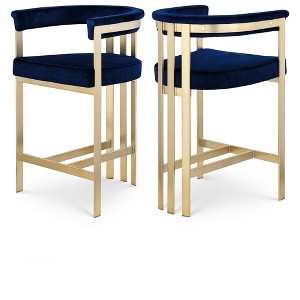 Meridian Furniture,Marcello Navy Velvet Counter Stool, Set of 2 - 1 of 4