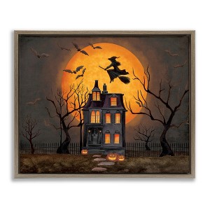 Stupell Industries Haunted Night Mansion Floating Frame Canvas Art - 1 of 4