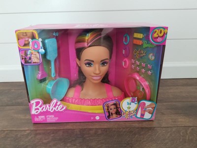 Barbie Totally Hair Styling Doll Head & 20+ Accessories, Color Reveal &  Color-Change Pieces, Curly Brown Neon Rainbow Hair