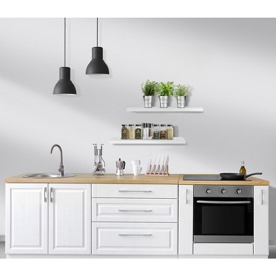 White Faux Wood Floating Wall Shelves Set of 2