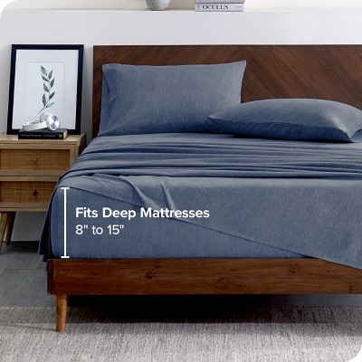 Heather Indigo Cotton Flannel Queen Sheet Set with Pillowcases