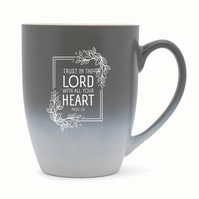 Elanze Designs Trust In The Lord With All Your Heart Two Toned Ombre Matte 10 ounce New Bone China Coffee Tea Cup Mug, Gray and White