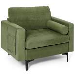 Costway Fabric Accent Armchair Single Sofa w/ Bolster & Side Storage Pocket Army Green