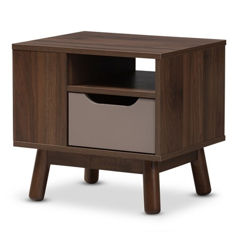 Britta Midcentury Modern Walnut And Two Tone Finished Wood Nightstand Brown Gray Baxton Studio Target