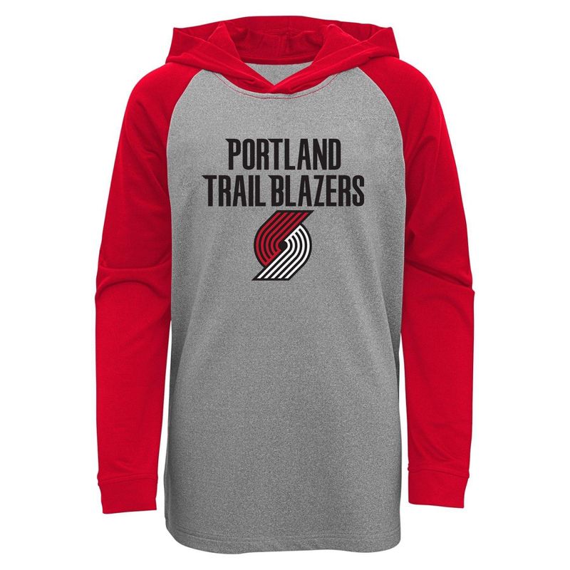NBA Portland Trail Blazers Youth Gray Long Sleeve Light Weight Hooded Sweatshirt, 1 of 2